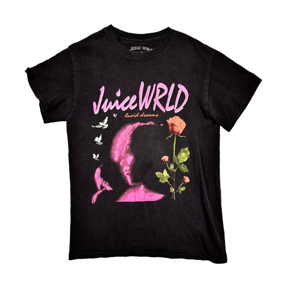Juice WRLD Shirt Mens Small Black Lucid Dreams Rose Graphic Tee Hip Hop Rap